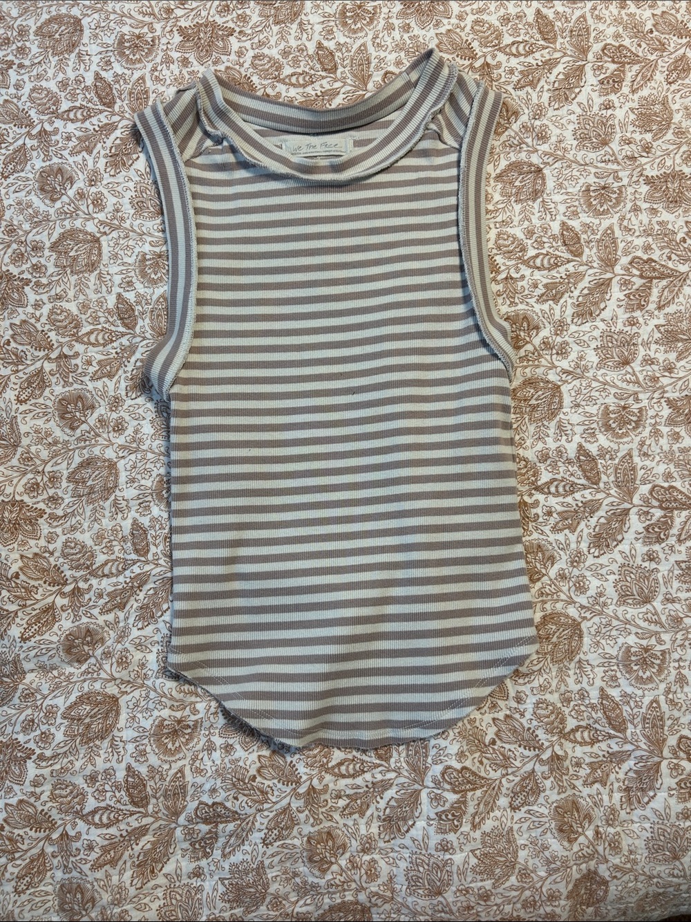 We The Free Taupe & Cream Striped Tank Top